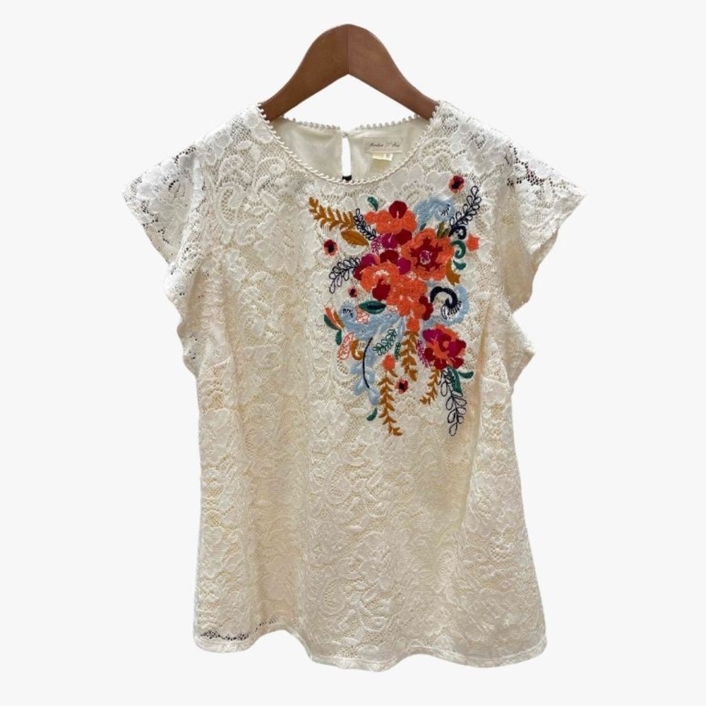 Meadow Rue Embroidered Floral Top | Sz S | Anthropologie